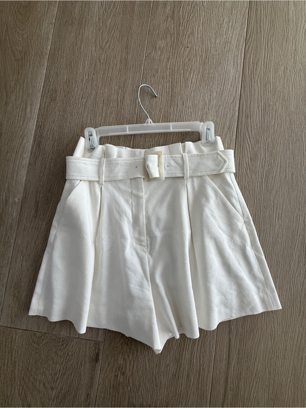 Veronica Beard Cream High-Waist Pleated Belted Shorts